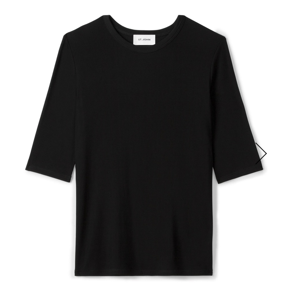 St. John Stretch Viscose 2x1 Rib Elbow Sleeve Top Black S